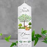 Personalisierte Taufkerzen mit Waldmotiv und Reh, ideal für Mädchen und Jungen, individuell gestaltet mit einem Taufspruch und einem Lebensbaum. Perfekt als Taufgeschenk oder als Paten-Geschenk.