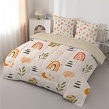 Bettdecke 135x200 Regenbogen - Bettdecke ohne Bezug Nutzbar Blätter-Kinder Schlafdecke Cartoon Steppdecke 4 Jahreszeiten Waschbar Leichte Warme mit 2 Kissenbezug 80x80cm J128