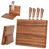 CELESTREE 2-in-1 magnetischer Messerblockhalter mit 40,6 x 27,9 cm Schneidebrett, hergestellt aus hochwertigem natürlichem Teakholz, exquisit hergestellt mit elegantem Design, ideal für effiziente