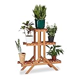 Relaxdays Blumentreppe 3 Ebenen, Aus Holz, Blumenständer für innen, Mehrstöckig, HBT: ca. 82,5 x 83 x 28,5 cm, hellbraun