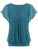 Zeagoo Damen Chiffon Shirt Kurzarm Batwing Bluse Rundkragen Oberteile Tunika Tops Türkisblau XL