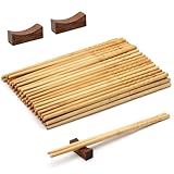 APOMOONS 30 Paar Essstäbchen Holz mit 2 Essstäbchen Ablage, Natürliche Kochstäbchen aus Bambus, Chinesische Stäbchen Zum Essen, Wiederverwendbare Essstäbchen Spülmaschinenfest