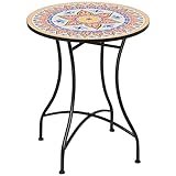 Outsunny Gartentisch Ø60 cm, Wetterfest Balkontisch aus Metall, Esstisch Outdoor, Campingtisch Beistelltisch, rund Terrassentisch für Garten Terrasse Balkon Rot+Blau+Weiß