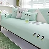 HGTRH Sofa üBerzug 3 Sitzer mit Armlehne, Sofabezug L Form, Couch üBerzug SofaüBerwüRfe Sommer Stoff Aus Eisseide, rutschfest Sofaschoner Green 90 * 120