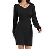 ZLIGXEA Frauen Strickkleid Winter V-Ausschnitt Langarm Elegant Bodycon Strickpullover Winterkleid für Freizeitbekleidung Cocktail Partys Schwarz M