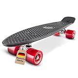 BIKESTAR Vintage Retro Cruiser Skateboard 60mm für Kinder und Erwachsene auch Anfänger ab ca. 6-8 Jahre | Schwarz & Rot