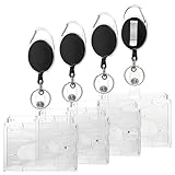 4 Stück Kartenhalter Ausweis mit Einziehbarer Schlüsselband,Durchsichtige Ausweishalter Ausziehbar,Badge Holder,Ausweishülle mit Clip (4 Stück Transparente Kartenhalter)