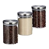 Relaxdays Vorratsglas 3er Set, je 600ml, luftdicht, Edelstahl Deckel, für Müsli, Reis & Tee, Küchenbehälter, transparent