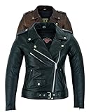 Texpeed Damen Leder Marlon Brando Rocker Retro Chopper Motorradjacke – Damen Touring Motorradjacke Mit Original Biker Rüstung (EN 1621-1) Schutz Schwarz - XL