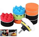 Voarge Auto Polierschwamm, Auto Polierpad Set 3 Inchs Polierteller, für Poliermaschine Polierfell Bohrer Adapter Polierhaub Polierauflage -Kit (11-teiliges Set)
