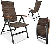 BRUBAKER Polyrattan Gartenstuhl Modena - Hochlehner aus Metall und Poly Rattan klappbar - 7-Fach verstellbare Rückenlehne - wetterfester Faltstuhl/Klappstuhl - Braun Grau