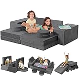 Kidirect Spielsofa, Kindersofa aus Schaumstoff Bausteine - Spielsofa für Kinder & Kuschelecke im Kinderzimmer [OHNE Harte Teile], Grau