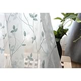 Wycian Gardine Blickdicht Gardinen 2er Set Blau Grün Voile Äste Bestickt H183 x B137 cm (2er Pack) Gaze
