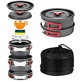 ALOCS 13-teiliges Camping-Kochgeschirr-Set, leichtes Camping-Kochset mit Gabeln, Messern, Löffeln, Camping-Topf und Pfannenset, Essentials für Rucksackreisen, Wandern, Kochen im Freien und Picknick.