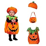 ASSUGO halloween kostüm kürbis kinder , kinder kürbis kostüm mit halloween süssigkeiten beutel , kürbis kostüm kinder mit hut , halloween kostüm kinder mädchen jungen für Fasching Party 3-10 Jahre