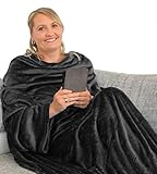 L.E.M.B. Hometrends Kuscheldecke mit Ärmeln TV Decke Sofadecke Ärmeldecke Wohndecke Fleecedecke Mikrofaser Strokkur 150 x 180 cm schwarz