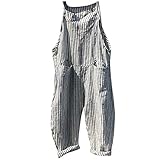 Latzhose Damen Sommer Lang - Arbeitshose Gestreift Jumpsuit Ärmellos Sommerlatzhose Lockere Passform Bib Pants Teenager-Mädchen Trägerhose Strand Strampelanzüge Baggy Sommerhose