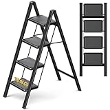 MINGYIHUI Dreistufige Trittleiter,leichte Schwarze Klappleiter,Dreistufiger Tritthocker mit Breiten Stufen,150 kg Tragkraft,Keine Montage Erforderlich & Einfache Aufbewahrung (Size:41.9x84.2x108.5cm)