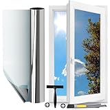Gutsurge Spiegelfolie Fenster Sichtschutz 60x200cm Hitzeschutzfolie für Fenster Privatsphäre Sonnenschutzfolie Innen Rückstandslose Thermofolie gegen Hitze UV Schutzfolie Wärmeschutzfolie Silber