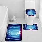 Badematten Set 3 teilig 50x80 REH Badezimmerteppich Set 3D WC Vorleger Set rutschfeste Badematte Maschinenwaschbar Karikatur Tier Natur Badteppich Set für Badezimmer badvorleger