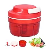 Zwiebelschneider, Zwiebelschneider mit Seilzug, Multizerkleinerer Manuell, Gemüseschneider Haushalt Kordelzug Design, Handbuch Gemüsehacker, Shredder Fleischmixer, Küchenbedarf (Rot-300ML)