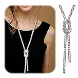 Crazy-M Trendy Kristall Lange Halskette Allgleiches Stil Glänzende Kleidung Pullover Kette damen lang mit anhänge Frauen Zirkonia Blume Lange Verstellbare Kette modeschmuck silber