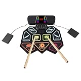 Funien Elektronisches Schlagzeug mit zwei Lautsprechern, Hand-Roll-Drum-Set, ultradick, 9 Pads, unterstützt BT MIDI, verschiedene Audioverbindungen, 8 Schlagzeugstile, 6 Rhythmen, 10 Demosongs, Übungs