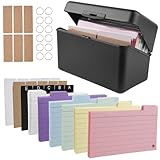 Karteikasten, Karteikarten box Lernkarteibox für 300 Karteikarten A7 A8, Karteibox Lernbox Set inkl. 230 Karteikarten, 15 Register, 6 Ringen, 6 Aufkleber für Notizen Schulsachen Büro