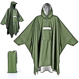 Apritsce Regenponcho für Erwachsene, Regenjacken Wasserdichter mit Kapuze Taschen Reflexstreifen, 3-in-1 Multifunktions Leichter Regen Poncho für im Freien Camping Wandern Angeln (Grün)