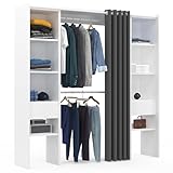 IDMarket - Ausziehbarer Doppel-Kleiderschrank Meryl 120/180 x 50 x 180 cm Weiß mit Regalen + Doppelschrank + Vorhang Grau
