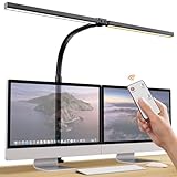Tyonto 1300LM Doppelkopf Schreibtischlampe LED Dimmbar Fernbedienung, 24W 80CM Klemmbare Monitor Lampe Tischlampe Tageslichtlampe klemmbar desk für Homeoffice Schwenkarm,lamp bürolampe schreibtisch