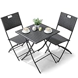 LIFERUN Bistro Gartenmöbel Set 3-teilige, Balkonmöbel Rattan Set, 1 Klapptische und 2PCS Klappstühle, Grau Balkon Set, Balkonmöbel Klappbar, Rattan-Sitzgruppe für Balkon, Terrasse und Garten