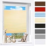 Plissee Ohne Bohren Klemmfix 90 x 180 cm Blickdicht Sichtschutz Sonnenschutz Easyfix Plisseerollo Jalousie Faltrollo mit Klemmträger Easyfix für Fenster Und Tür, Creme Farben