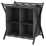 Kofferständer, Gepäckablage, Kofferständer Klappbar, Kofferstände mit Ablagefächern, Kofferbock Kofferablage, für Gästezimmer, Schlafzimmer, Hotel, für Reisegepäck (Schwarz)