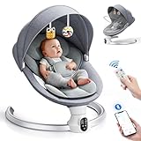 Helangel Elektrische Babywippe für Kleinkinder,Elektrische Babyschaukel mit 5 Punkt Sicherheitsgurt 5 Schaukelgeschwindigkeiten 3 Timer,APP Steuerung Neugeborenes Kleinkind für 0-6 Monate Grau