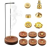 Luckwaii 8-in-1 Räucherstäbchenhalter mit Halterung, Handgefertigte Holz Basis Räuchermännchen Modern Design mit Kegel Spule, 9 Loch Incense Stick Holder Weihrauchbrenner für Meditation Yoga Deko