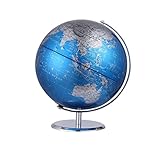 Globus, blauer Weltglobus mit Edelstahlsockel – leicht lesbarer Schreibtischglobus for Kinder und Erwachsene – sieben Kontinente(30cm/12in)