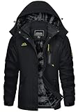 KEFITEVD Skijacke Damen Atmungsaktiv Winddicht Verdickt Fleecejacke Herbst Winter Jacke Winterparka mit Reißverschlusstaschen Bergsteigerjacke für Skifahren Schwarz XXL