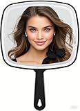 Stianiiie Mehrzweck-Handspiegel mit verzerrungsfreier Reflexion Handspiegel Salon Friseur Friseurspiegel Große Wandhalterung Handspiegel mit Griff Quadrat Schwarz 12,4' X 9'