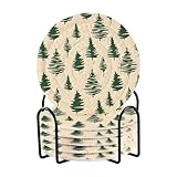 Grüne Weihnachtsbäume Muster Wald absorbierende Untersetzer Untersetzer für Getränke saugfähiges Set mit Halter 6 Stück