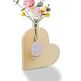 Dumeher Geschenke für Mama von Tochter Sohn Mama Geschenk Handgeschnitzt Holzherz mit Blumenvase und Grußkarte Holz-Herzvase als Muttertag Geburtstags Ruhestand Weihnachten, Keine Blumen
