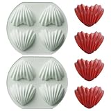 Fchil Herz-Madeleine-Formen zum Backen, 2er-Set, 8 Mulden, Muschelform, Madeleine-Plätzchenformen, Antihaft-Silikon, Madeleine-Muffinform für Ofen, Cupcakes, Gelee, Pudding, Eis, Seife, Kerze