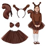 Gibocot 4-teiliges Eichhörnchen-Kostüm für Kinder, inklusive Eichhörnchenohren, Stirnband, Tutu, Rock, Schwanz, Fliege, Eichhörnchen-Outfit, Zubehör für Mädchen im Alter von 4–9 Jahren, Karneval,
