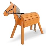 Pink Papaya Holzpferd für draußen, Reitpferd aus Holz für Kinder, Spielpferd XXL für den Garten, Outdoor Pferd mit Mähne und Schweif