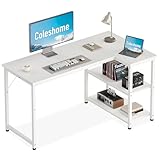 Coleshome Eckschreibtisch, 120x70 cm L-förmiger Schreibtisch mit Umkehrbarem Ablagefach, Platzsparender Weißer Computertisch, Kleiner Schreibtisch Geeignet für Home Office