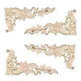 Gativs Holzornamente für Möbel - 4 Stück Geschnitzt Corner Ornament Holzschnitzerei Applikation Möbel Appliques Ecke Onlay, 20 x 10 cm