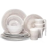 Camping Tafelgeschirr aus Melamin für 4 Personen 16-teilig | spülmaschinenfest | Picknick Geschirrset | Geschirr Campinggeschirr Amboss Design