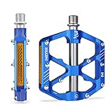 MZYRH Fahrradpedale mit Reflektoren,Rennrad/Mountainbike-Pedale,9/16 Zoll Leichte Aluminiumlegierung 3 versiegelte Lager Fahrrad-Plattform-Pedale(Blau)