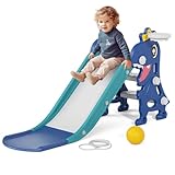 XJD Kinder Rutsche Outdoor & Indoor mit Basketballkorb Babyrutsche ab 1 Jahr Kleinkinder Rutsche Wasserrutsche Gartenrutsche für Kinder Blau
