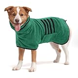 HezzLuv Bademantel für Hunde, Hundebademantel Aus Mikrofaser Für Mittlere Und Große Hunde, Saugstarker Hundehandtuch, Schnell Trocknend, Hunde Trockenmantel Mit Klettverschluss Für Hunde (Grün M)
